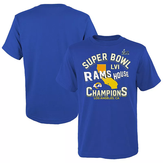 Youth Fanatics Branded Royal Los Angeles Rams Super Bowl LVI Champions Hard Count Hometown T-Shirt, Girl's, Size: YTH Medium, Blue