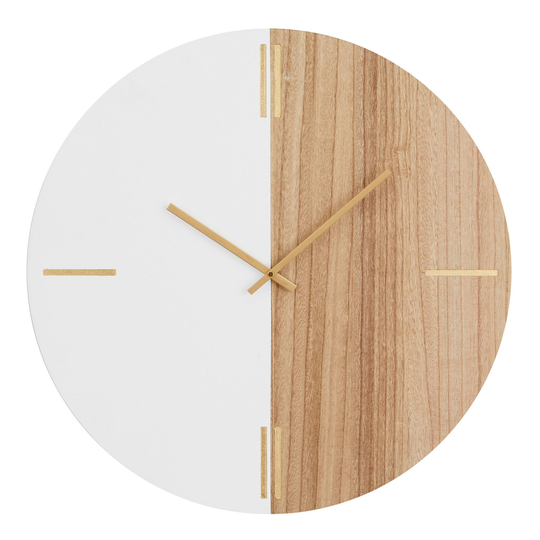 White and Brown Wood Contemporary Wall Clock: Natural - Small by World Market