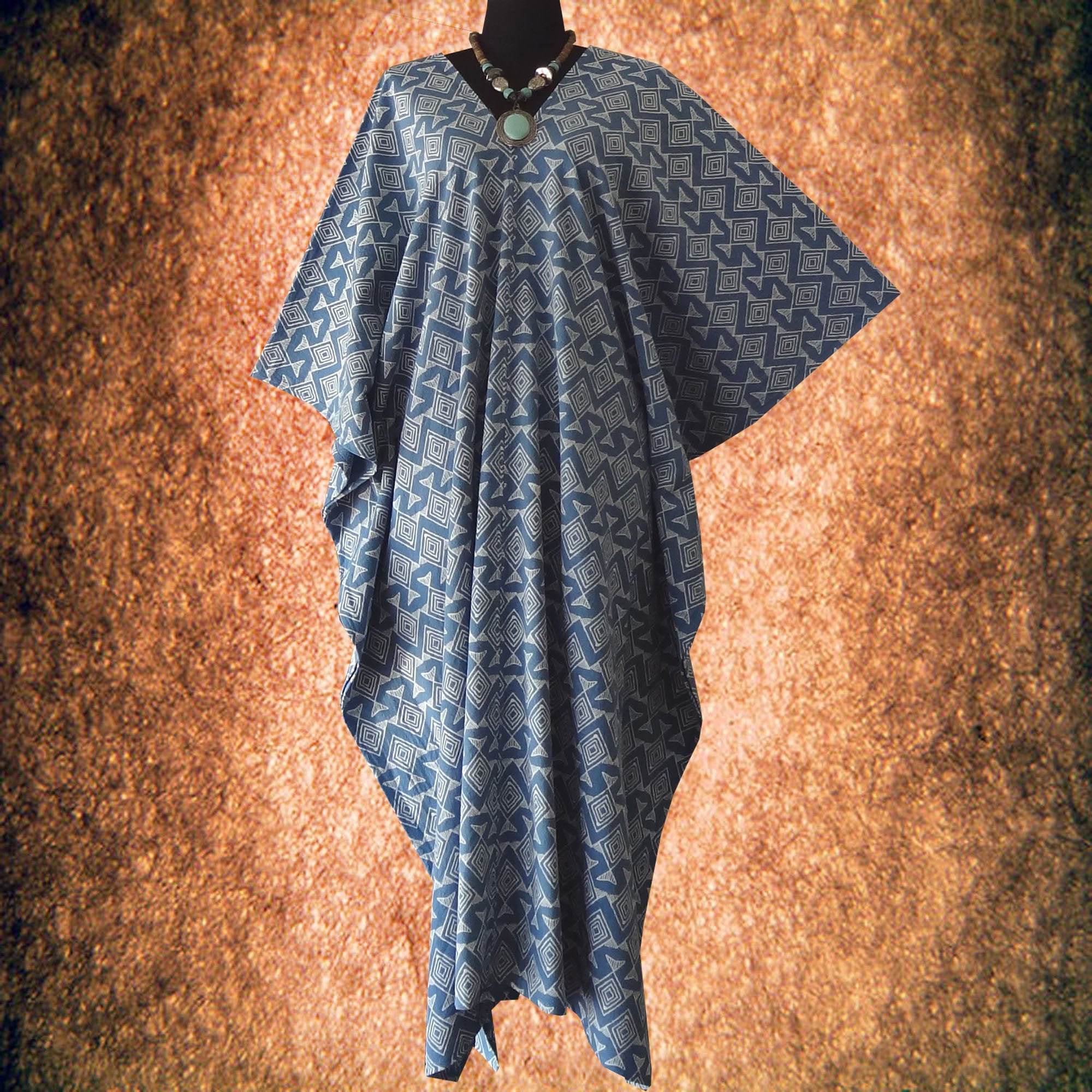 Tradition Japanese Durable Cotton Blend V Neck Caftan Dress