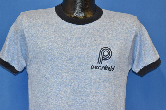 80S Pennfield Rayon Tri Blend Heathered Blue Ringer T-Shirt Small