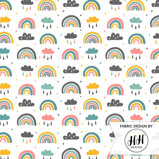 Baby Rainbows Fabric By The Yard/Nursery Boho Rainbow & Clouds Print in Yards & Fat Quarter