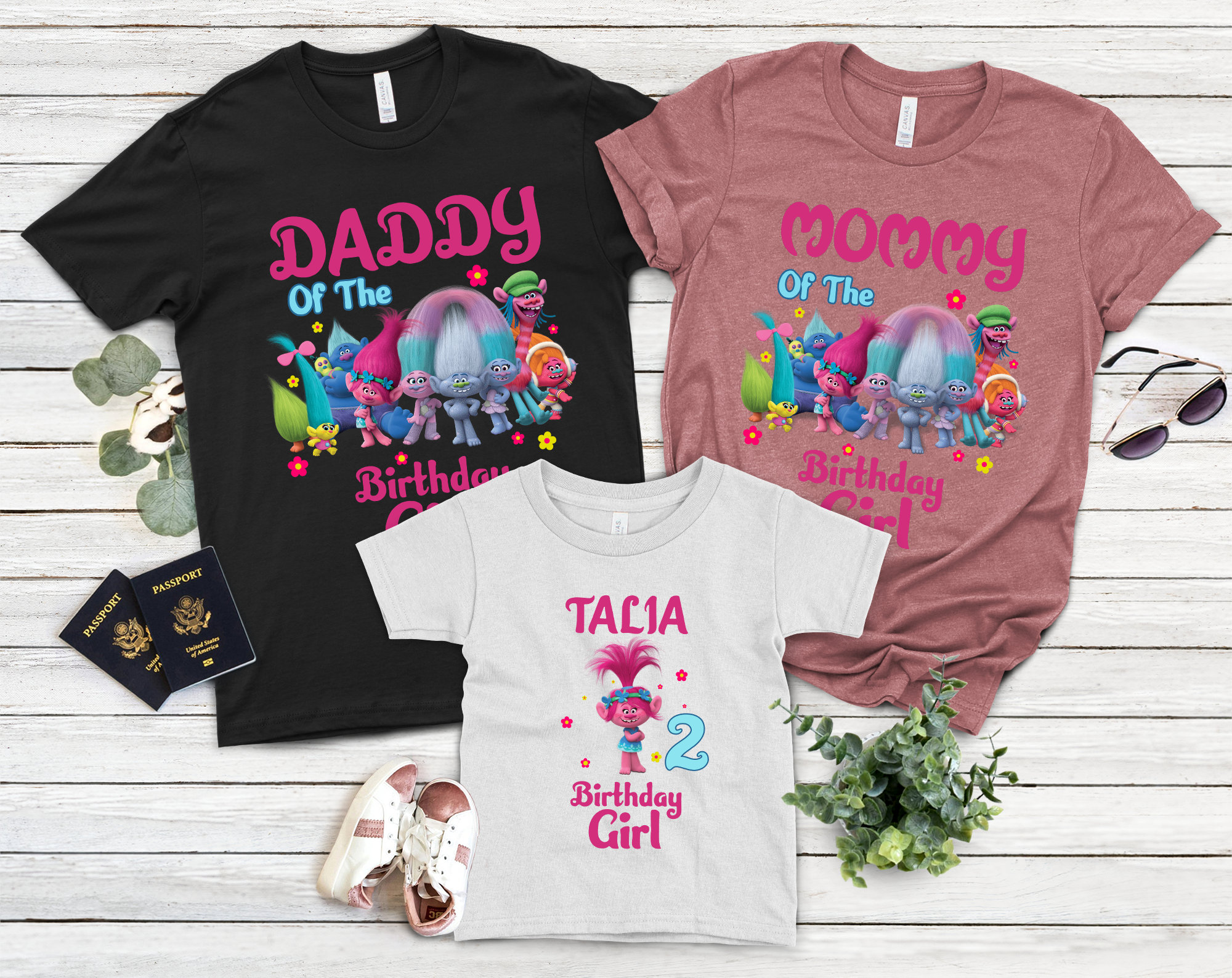 Trolls Birthday Shirt, Personalized World Tour T-Shirt, Family Matching Custom Queen Poppy Barb T-Shirts