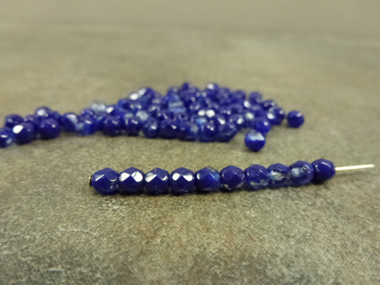 50Pc Navy/Crystal Blend Faceted Round Beads, 4mm Czech Glass Firepolish