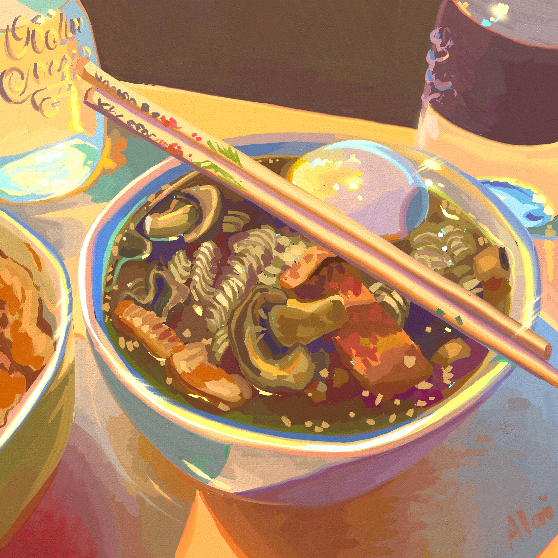 Ramen With Egg - Art Prints & Canvas Digital Paintings