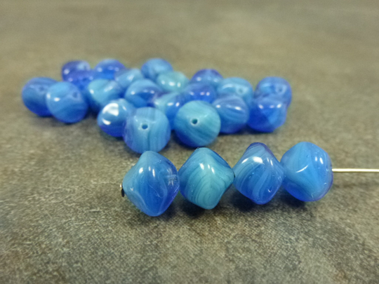 25Pc Blue Blend Twist Rondelle Beads 8x9mm Czech Pressed Glass