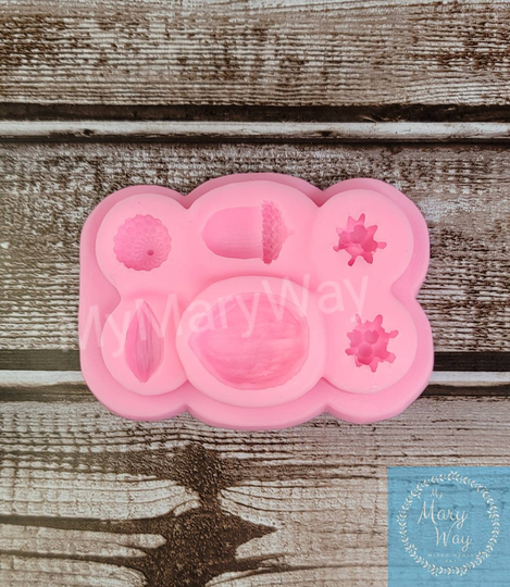 Fall Collection Silicone Mold Walnut Acorn Berries Almond in Grey Or Pink