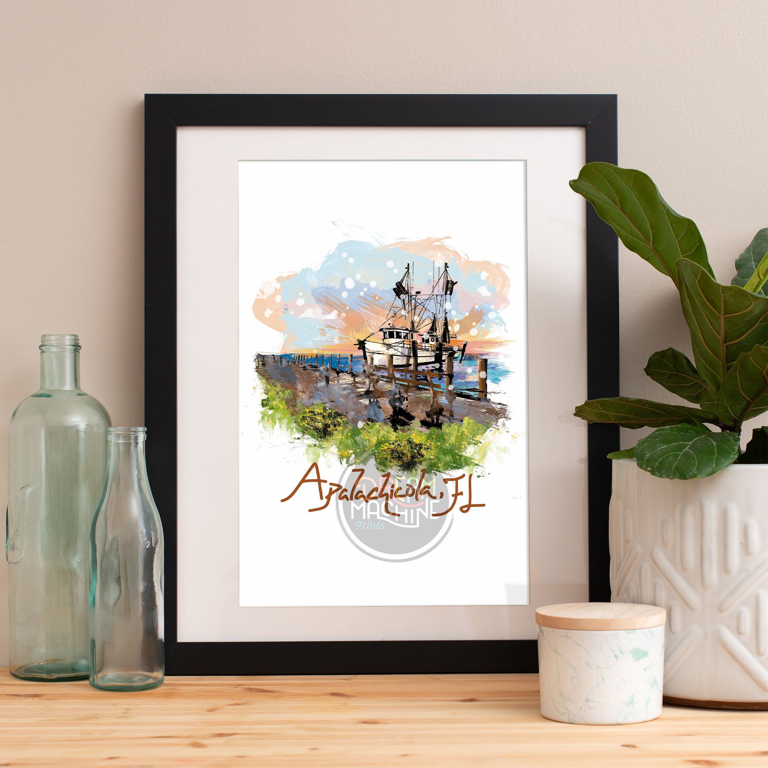 Apalachicola Print, Skyline, Art, Poster, Watercolor, Art 30A
