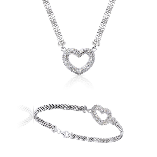 Fine Heart Necklace & Bracelet in Sterling Silver, Handmade Italian Love Style Jewelry, Gift Set