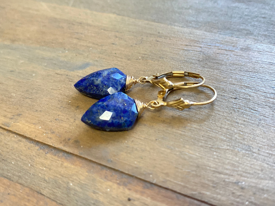 Blue Lapis Lazuli 14K Gold Fill Earrings, Gemstone Dangles, Petite Jewelry, One Of A Kind