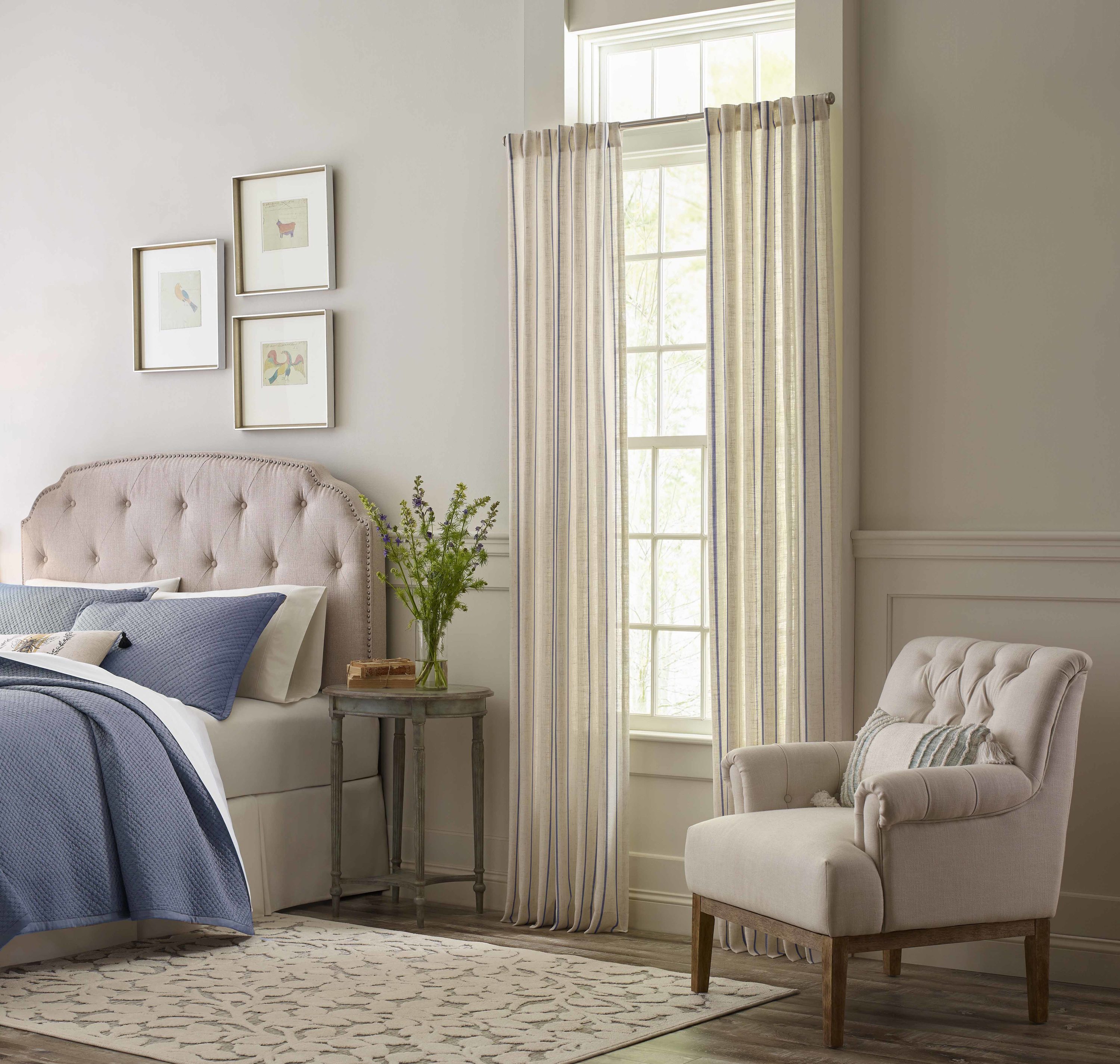 allen + roth 84-in Navy Polyester Blend Light Filtering Back Tab Single Curtain Panel in Blue | 3728115