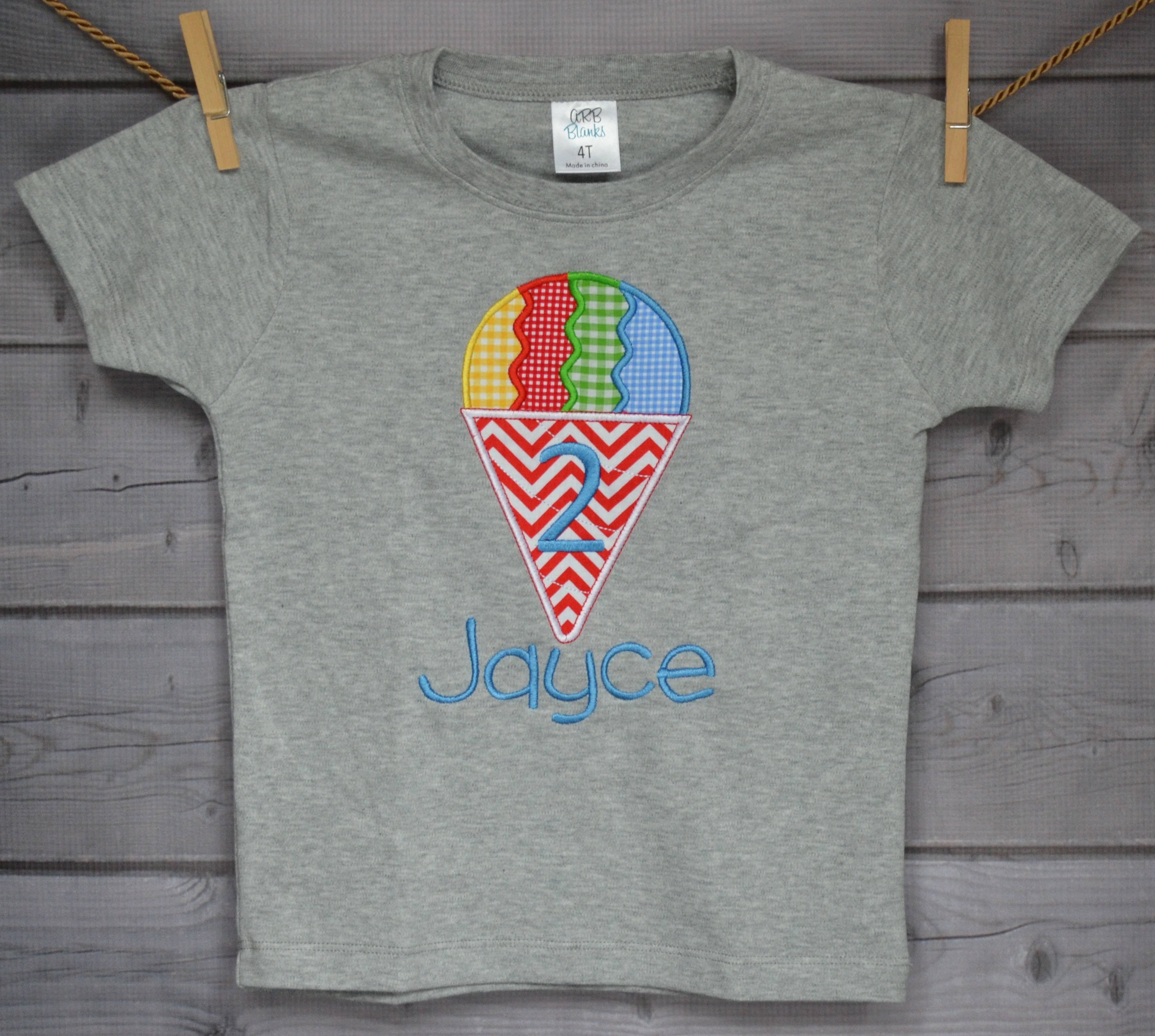 Boys Personalized Snow Cone Ice Cream Applique Shirt Or Bodysuit