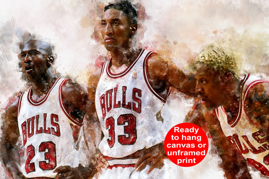 Chicago Bulls Nba Champions Canvas, Wall Art, Michael Jordan, Scottie Pippen, Dennis Rodman Canvas