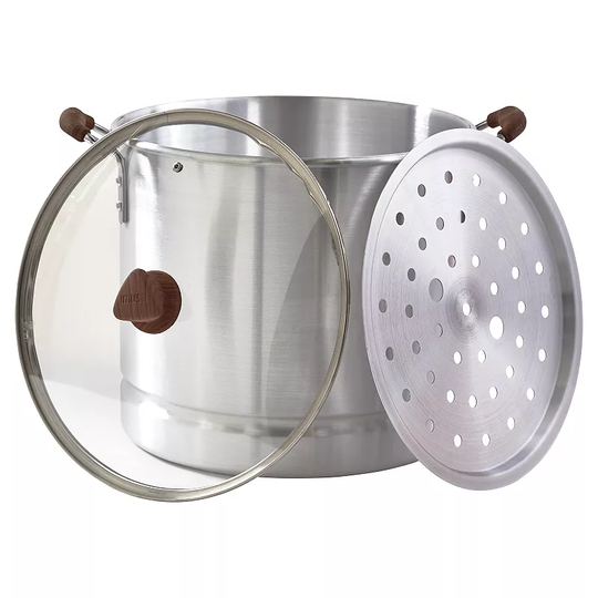 IMUSA 32-qt. Steamer with Glass Lid and Woodlock Handle, Multicolor