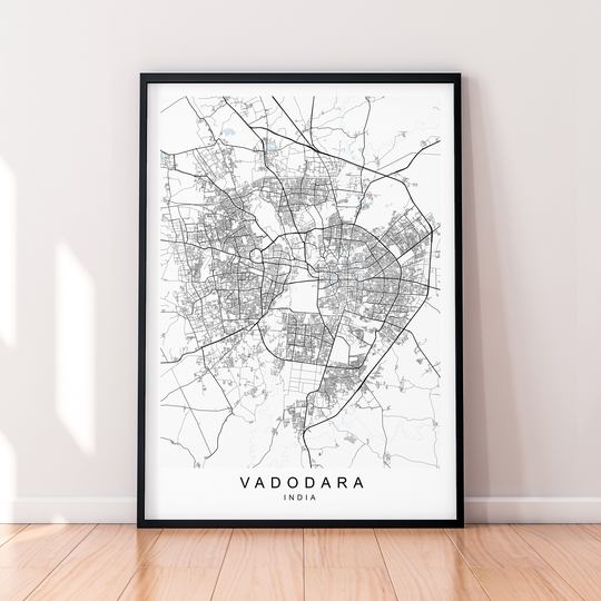 Vadodara City India Map Print Poster Minimalist Home Town Wall Art Decor