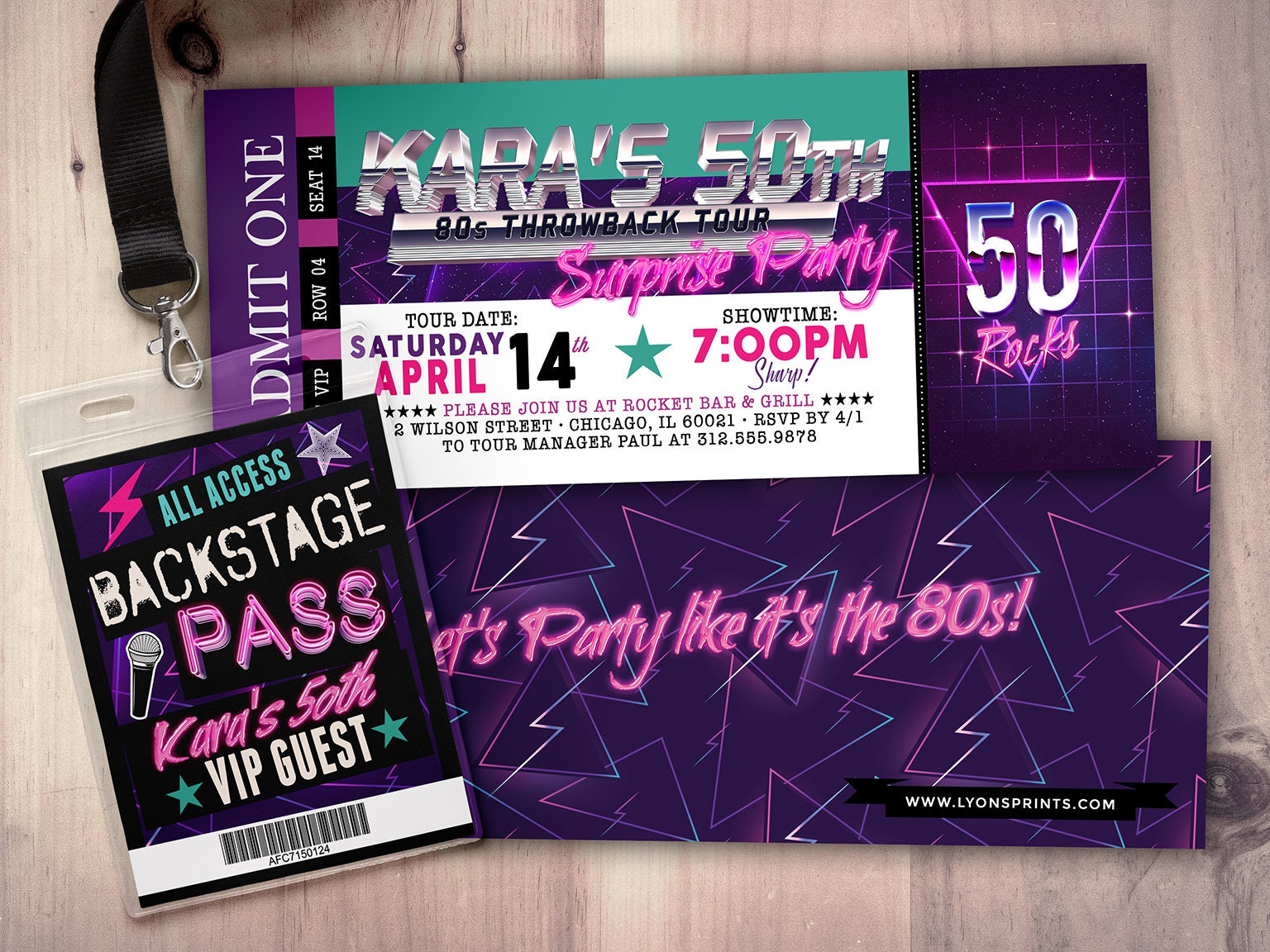 80S Party, 90S Throwback Hip Hop, Ticket Invitation, Vip Pass, Vip Birthday Lanyard, Birthday, Retro