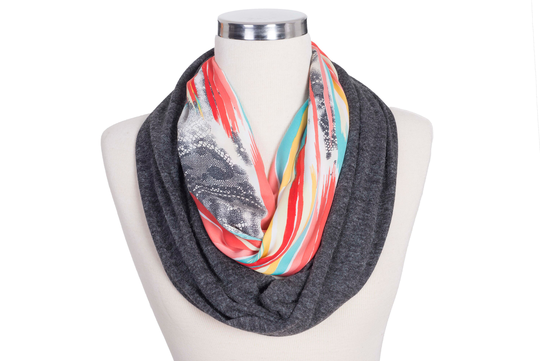 Woman Infinity Scarf, Spring Loop Striped Printed Scarf