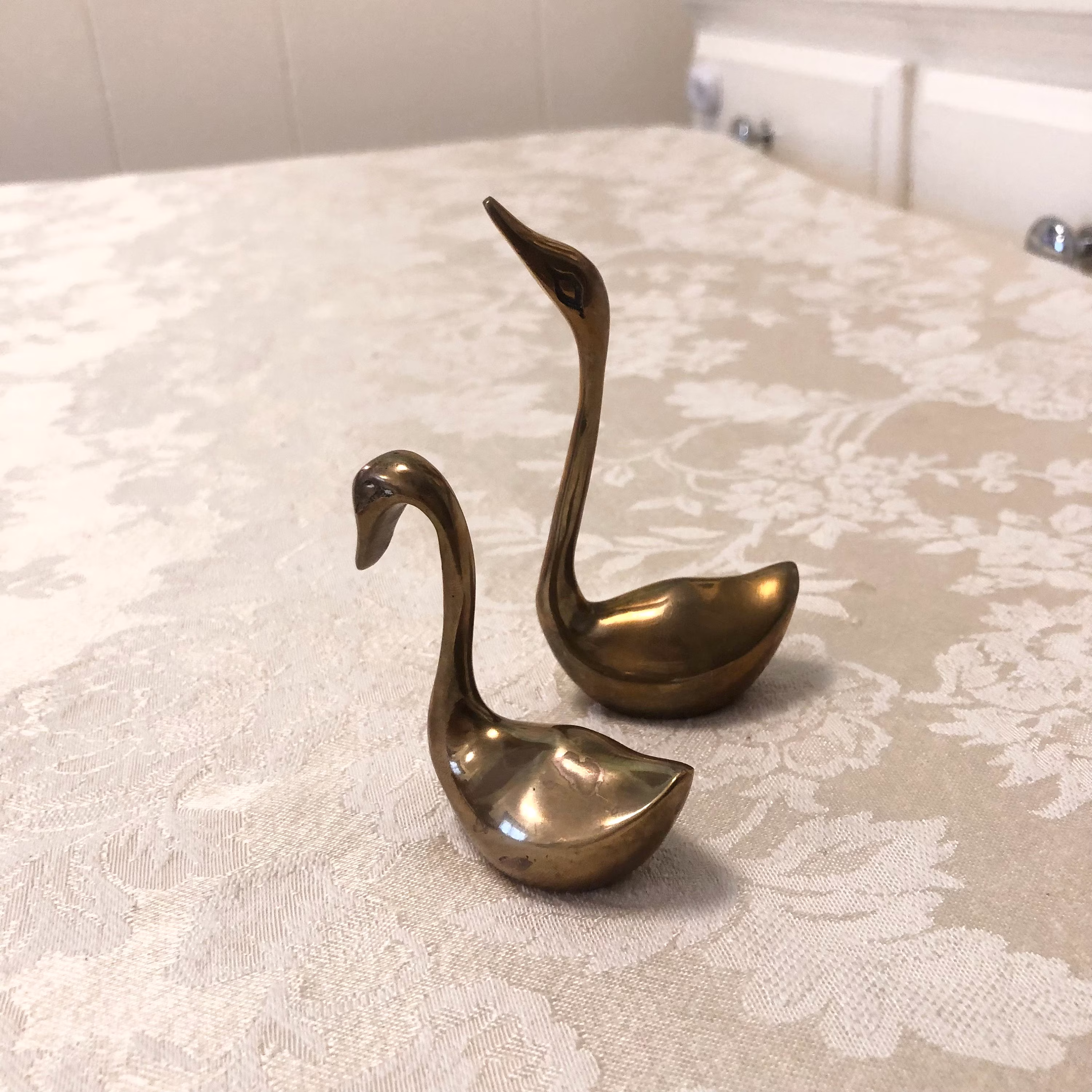 Mini 60S Brass Swan Figurines Elegant Bold Home Decor Vintage Small Display Table Center Piece