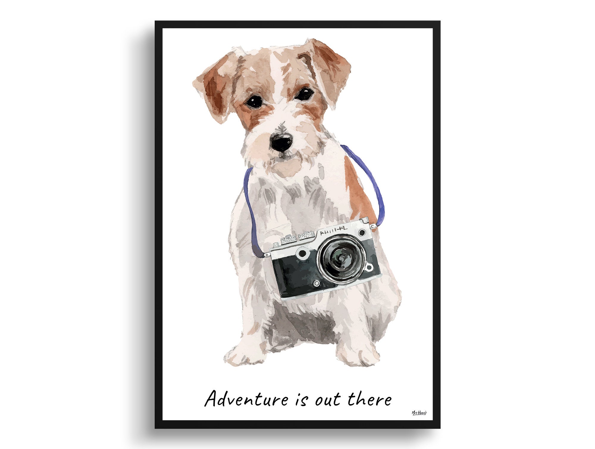 Adventure Is Out There Jack Russel Dog Print Illustration. Framed & Un-Framed Wall Art Options. Personalised Name