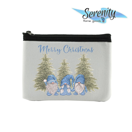 Blue Christmas Gnomes | Novelty Coin Purse Wallet Pouch Change Bag Mini Travel For Id Merry