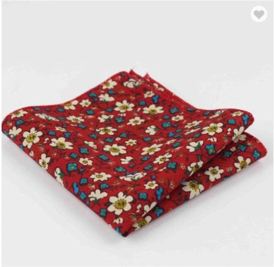 Men's Red Floral Pocket Square, Cotton Wedding Square Handkerchief, Colorful