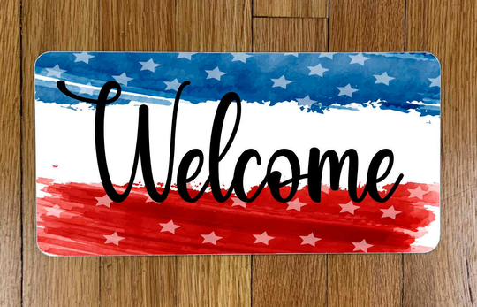 Red White & Blue Welcome Wreath Sign