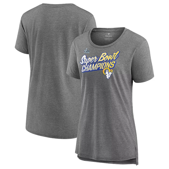 Women's Fanatics Branded Heathered Gray Los Angeles Rams Super Bowl LVI Champions Paint Script Scoop Neck T-Shirt, Size: Large, Grey