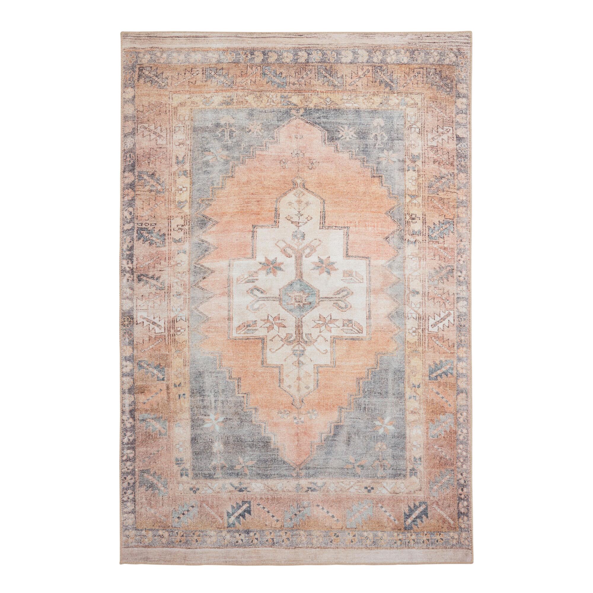 Blush and Blue Persian Style Chelsea Area Rug: Multi - Polyester - 5' x 8'/8' x 10' by World Market