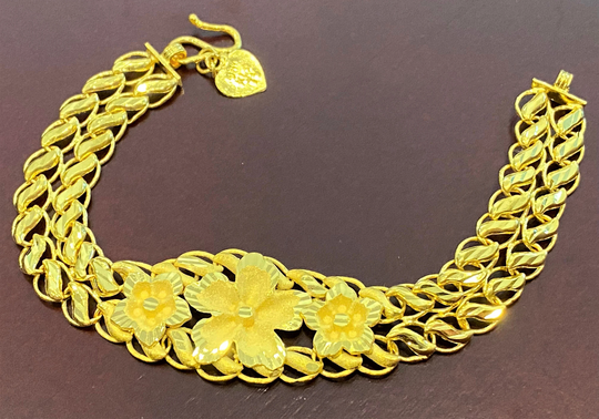 Vintage 24K 980 Pure Gold Diamond Cut Flowers Link Bracelet 6 2/8'' Length