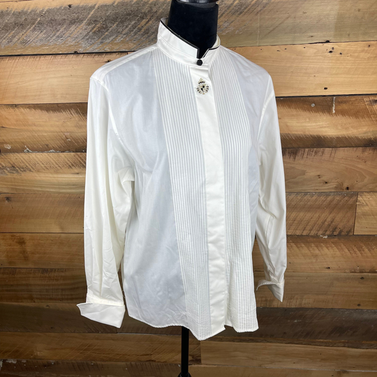 Vintage 1980's Era Ladies' Size 10 Foxcroft Black & White Tuxedo Style Button Front Poly Cotton Blend Blouse Shirt Tucking