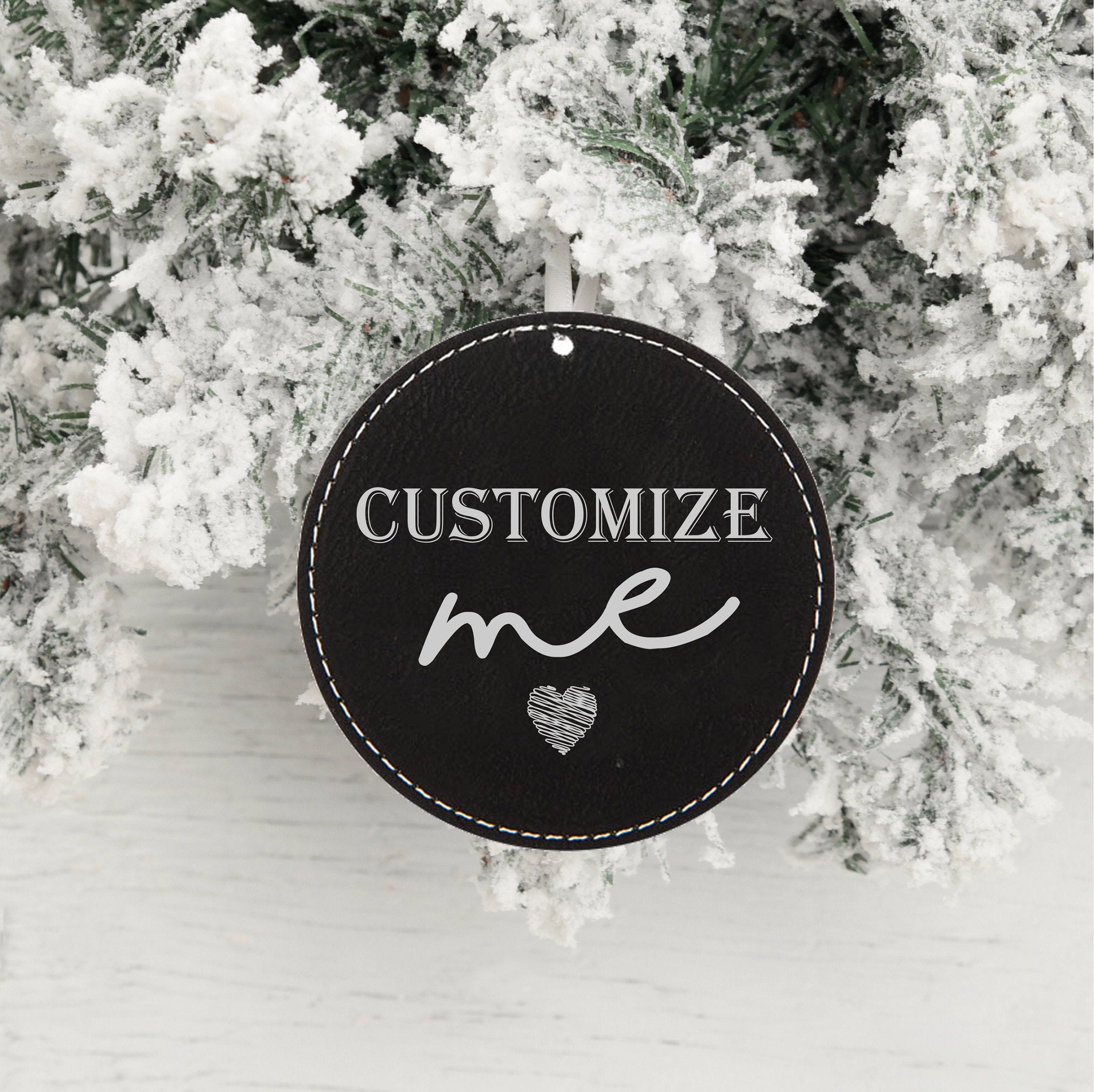 Personalized Ornament | Christmas Leather Wood Custom Logo