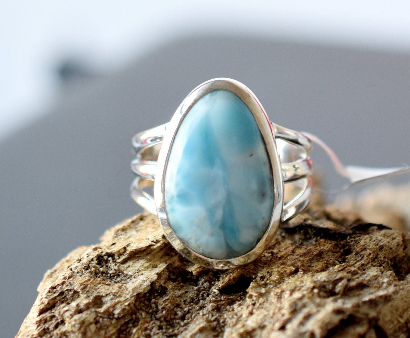 Larimar Ring Ring, 8 Us Silver Handmade Dainty Birthstone, Cut Stone Woman Mothers Day Gift, Hp01 1-10