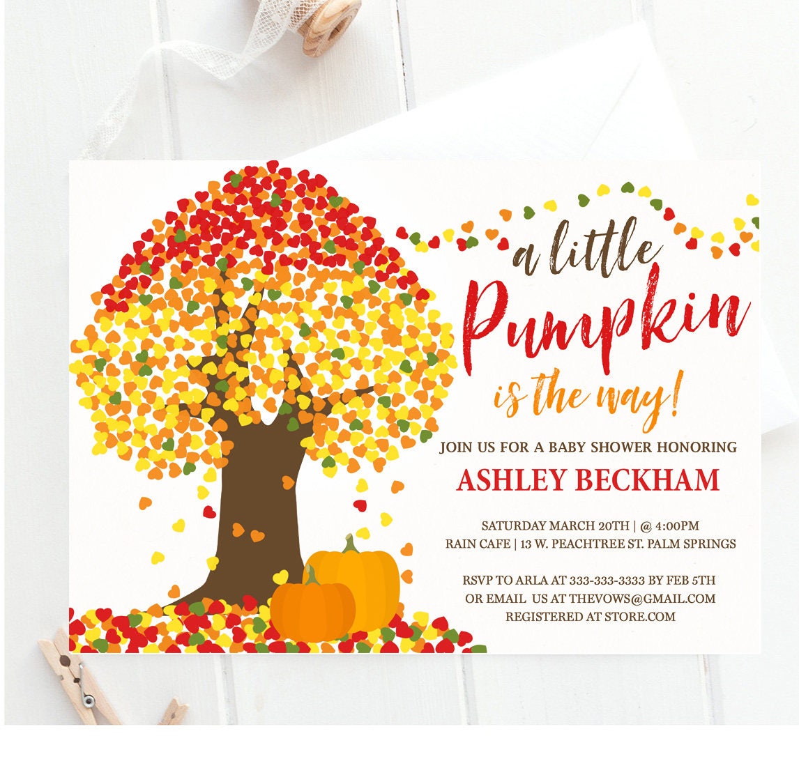 Fall Baby Shower Invitation, Fall Pumpkin Fall Invite, , Invitation