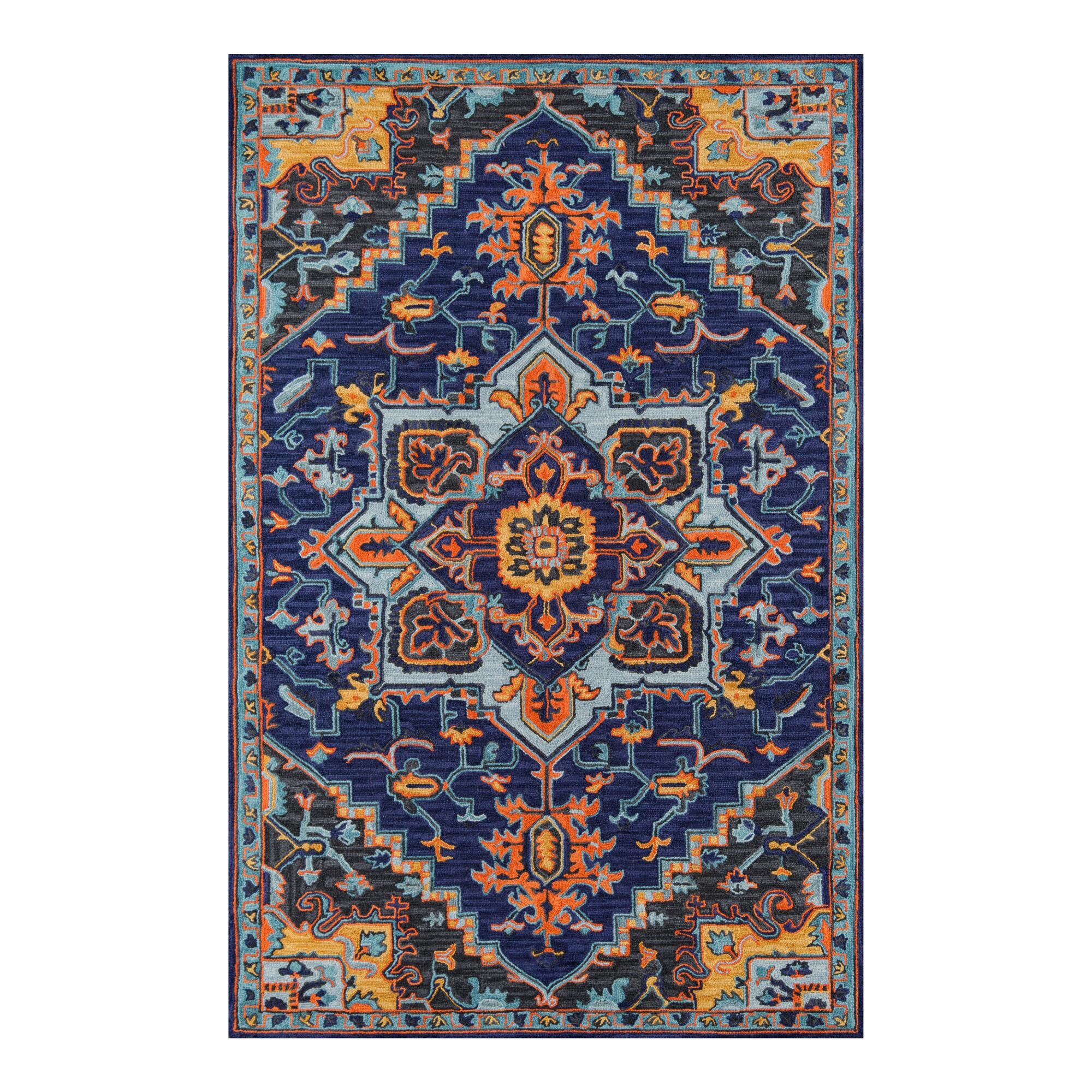 Navy and Orange Medallion Tufted Wool Zareen Area Rug by World Market