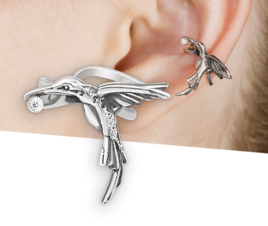 Humming Bird Ear Cuff Silver, No Piercing Earring