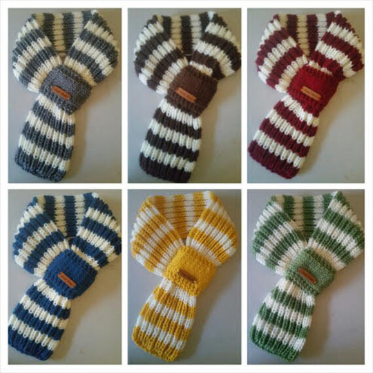 Adjustable Kids Or Adults Hand Knit Stripe Scarf/Neck Warmer in 6 Color With Hand Made Leather Label