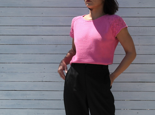 Vintage Pink Cotton Blend Short Sleeved Knitted Top, Blouse.size Gb 14