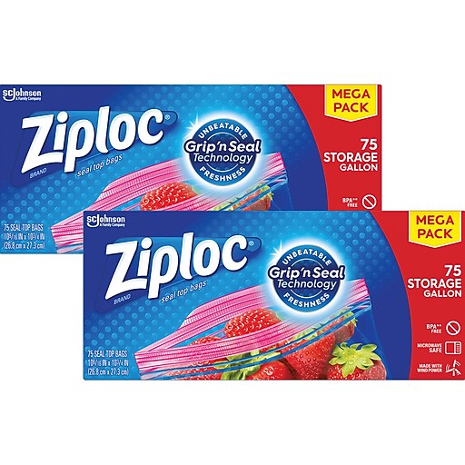 Ziploc Storage Bag, 1 Gal., 75/Pack, 2 Packs/Carton (314480)