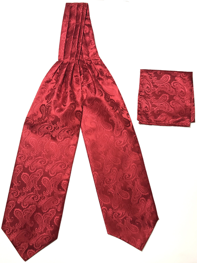 Red Paisley Free Style Casual Ascot Cravat & Pocket Square Set