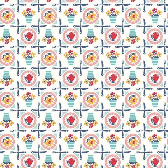 Lori Holt Cook Book Fabric By Riley Blake - White & Blue "Luncheon" Kitchen The 1/2 Yard Or Fat Quarter