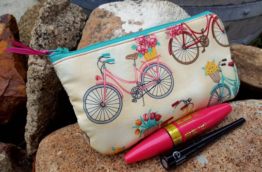 Bicycle Cosmetic Bag, Makeup Fabric Purse Organizer, Gift, Bike Pencil Pouch, Cash Bag