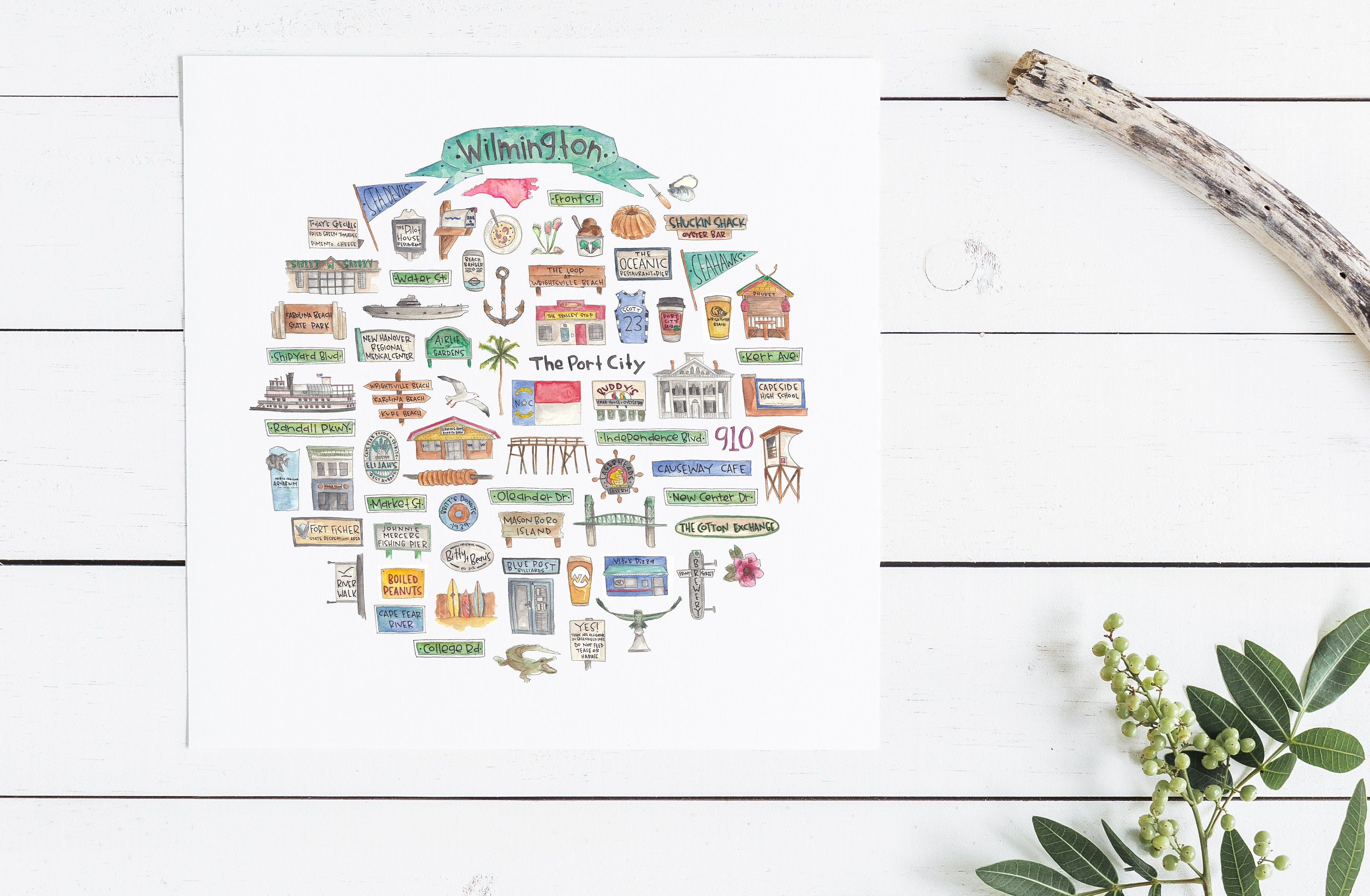 Wilmington, Nc Icon Watercolor Illustration