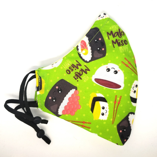 Asian Ramen Food Face Mask - 3 Layers W/Nose Wire, Adjustable Ear Straps, & Filter Pocket