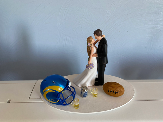 Los Angeles Rams Wedding Day Reception Cake Topper Bridal Funny Football Nfl Team Themed Beer Can 2 Mugs Hair Changed For Free