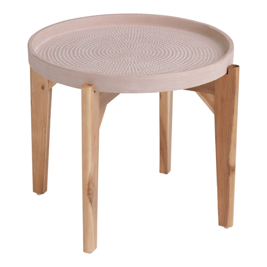 Small Round Pink Dotted Dorothy Outdoor Patio Coffee Table - Wood by World Market