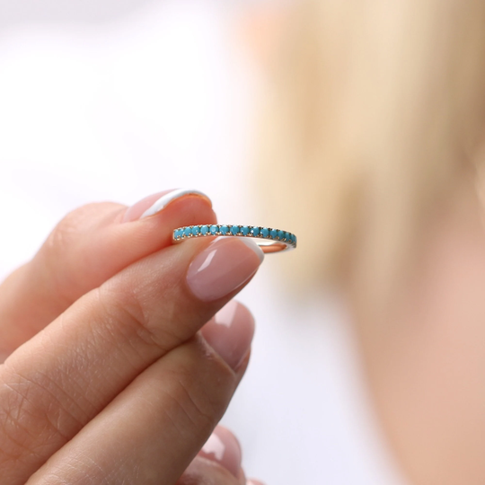 14K White Gold Turquoise Ring, Half Eternity Wedding Band, Jewelry, Graduation Gifts