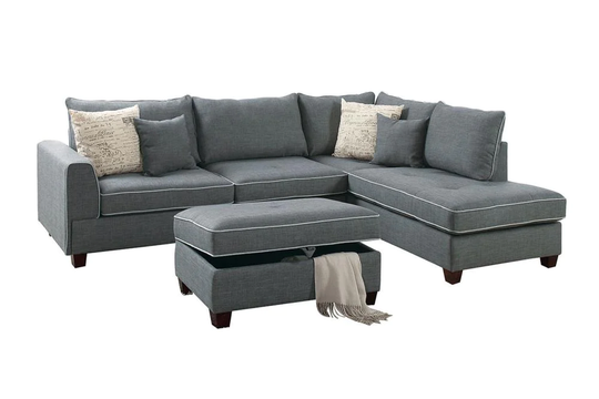 Poundex Rianne Casual 3-Piece Polyester/Polyester Blend Slate Living Room Set in Gray | F6542