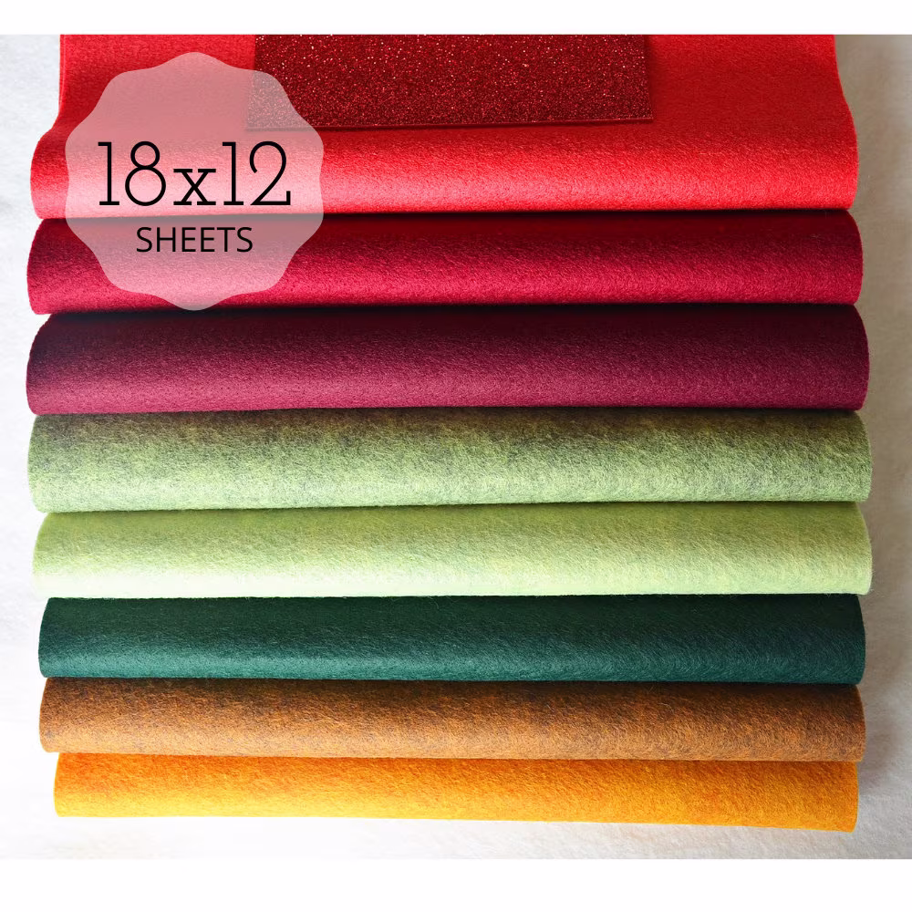 Mistletoe Felt Collection Wool Blend Sheets Fabric Christmas Red Green Collections
