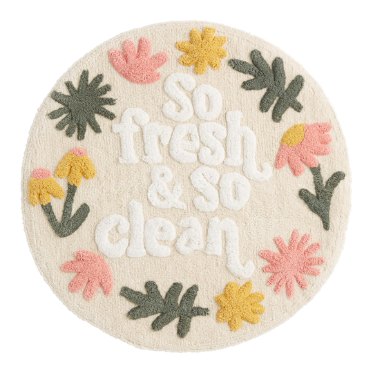 Round Ivory Floral Fresh & Clean Bath Mat: Blue/Pink/White/Yellow - Cotton by World Market