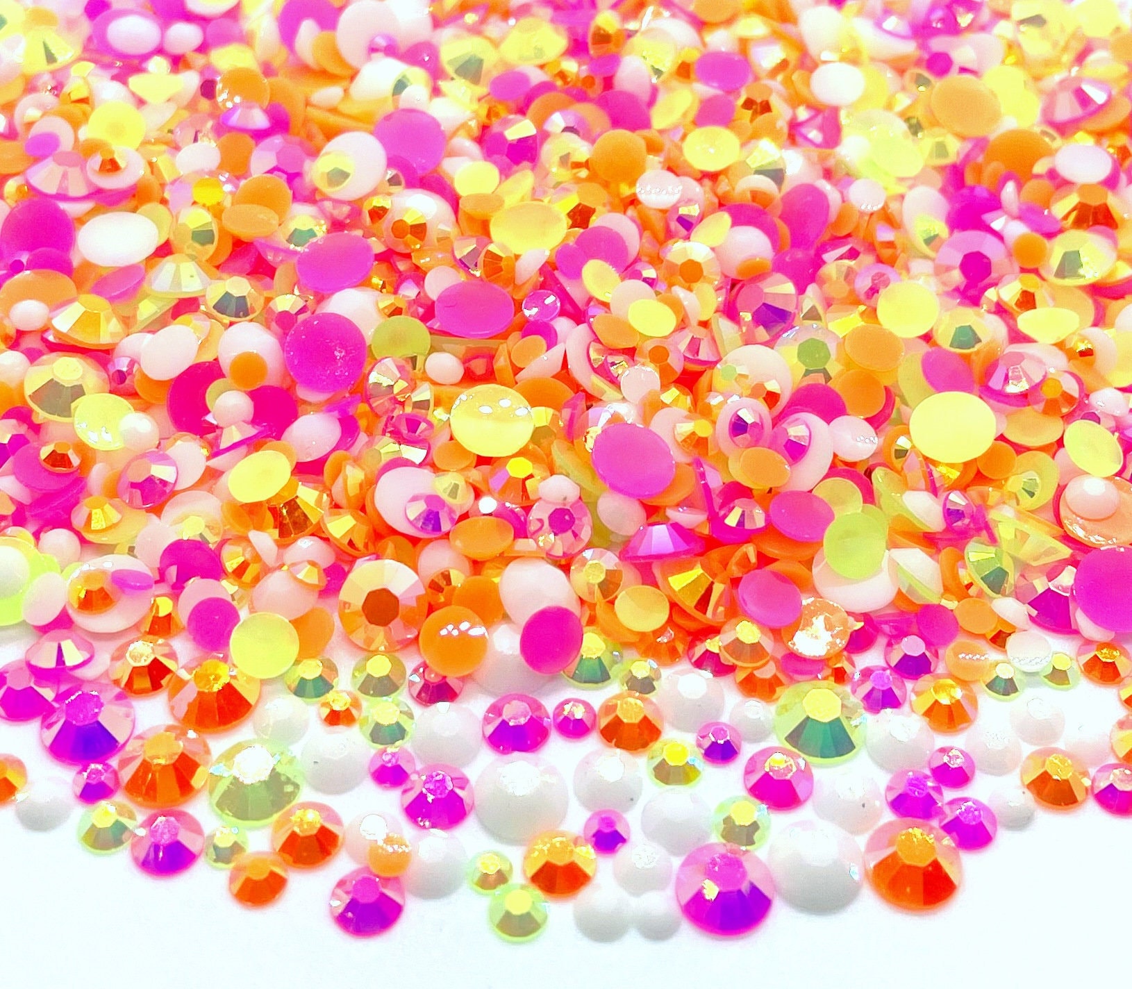 Bayside Blend Ab Rhinestone Mix 3/4/5/6mm Flatback Jelly Resin Rhinestones Mixed Sizes, Pretty Pink | Orange Green White