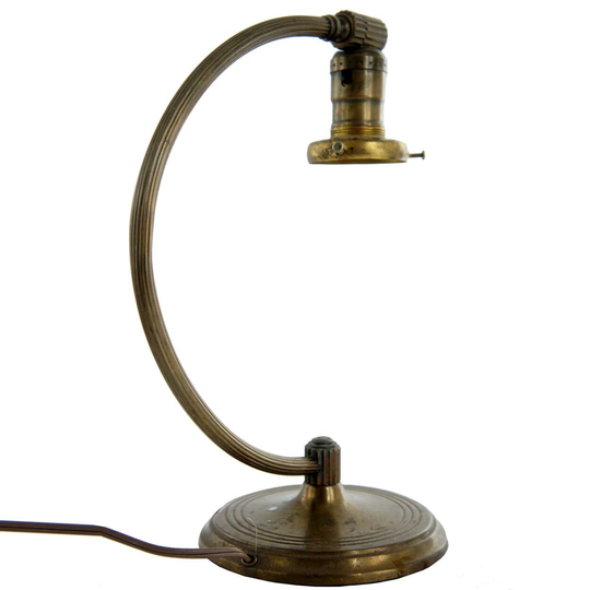 1930's Vintage American Chase Art Deco Brass Arched Arm One-Light Table Lamp Antique Desk